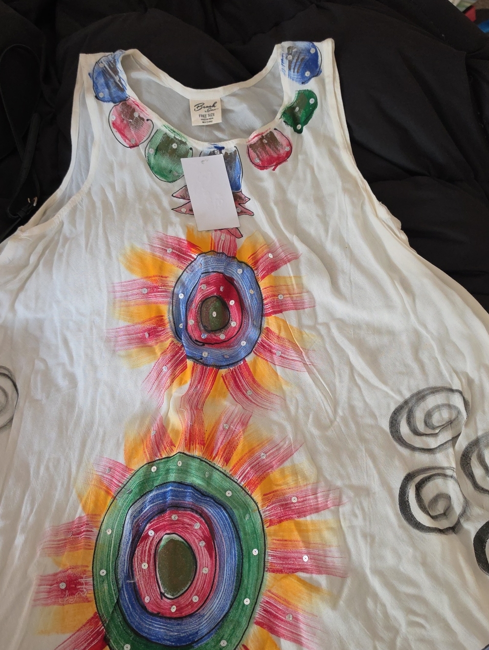 Beach By Exist Nwt Desigual White Tank Dress with Sunburst Motifs Sequins.osfm